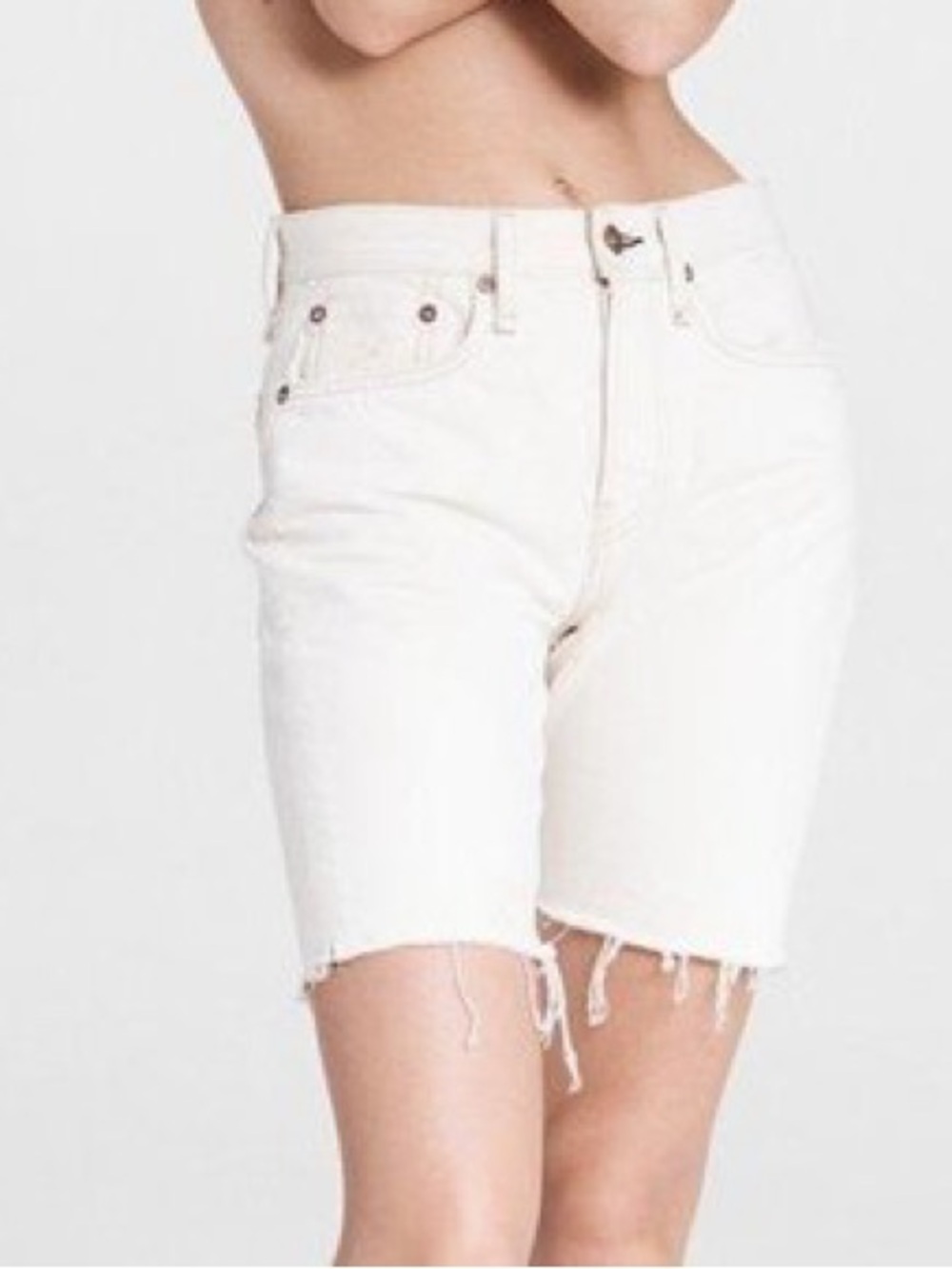 Rag & Bone Maya High Rise Walking Shorts Ecru Raw Hem Size 29